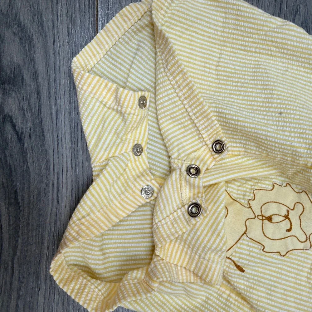 Vintage Wonderalls Seersucker Yellow Stripe Cotton Romper Lion Baby 3–6 Months